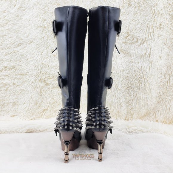 Muerto Goth Punk Bone Heel Spiked Skull Buckle Knee Boots RESTOCKED - Picture 8 of 15